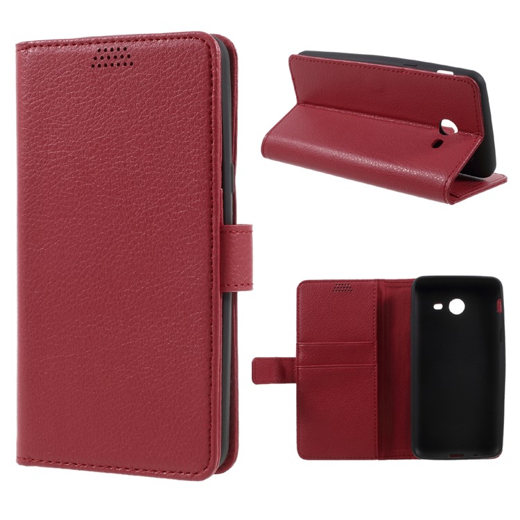 Litchi Grain Wallet Leather Phone Case with Stand for Samsung Galaxy J3 Emerge/J3 Prime/J3 (2017) - Red-1