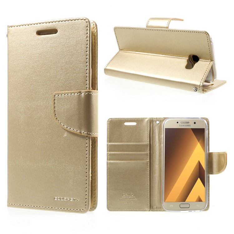 MERCURY GOOSPERY Bravo Diary Magnetic Leather Wallet Wallet Casing for Samsung Galaxy A7 (2017) SM-A720F - Gold-1