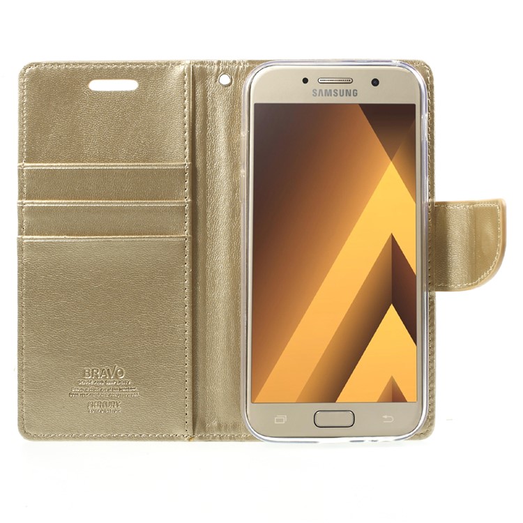 MERCURY GOOSPERY Bravo Diary Magnetic Leather Wallet Phone Casing for Samsung Galaxy A5 (2017) SM-A520F - Gold-6