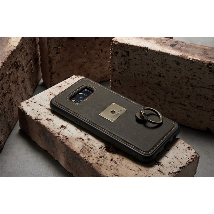 CASEME H3 Han Series for Samsung Galaxy S8 G950 Metal Ring Kickstand Leather Skin PC TPU Hybrid Case - Coffee-10