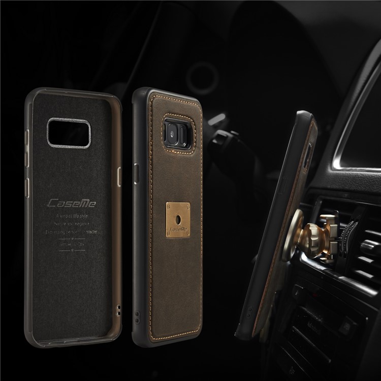 CASEME H3 Han Series for Samsung Galaxy S8 G950 Metal Ring Kickstand Leather Skin PC TPU Hybrid Case - Coffee-12