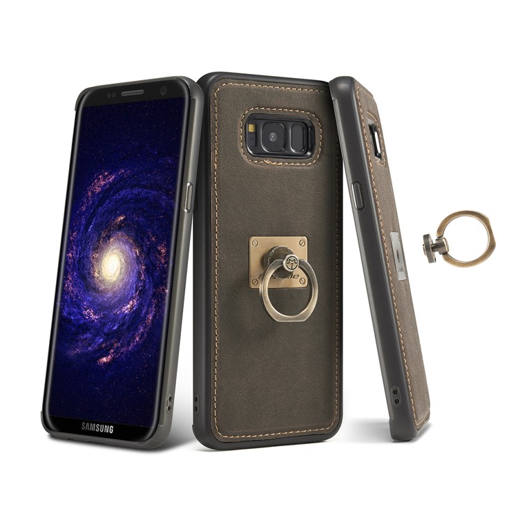 CASEME H3 Han Series for Samsung Galaxy S8 G950 Metal Ring Kickstand Leather Skin PC TPU Hybrid Case - Coffee-2