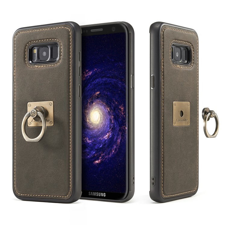 CASEME H3 Han Series for Samsung Galaxy S8 G950 Metal Ring Kickstand Leather Skin PC TPU Hybrid Case - Coffee-3