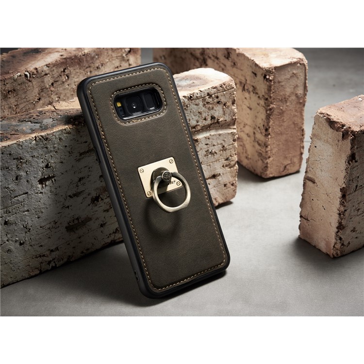 CASEME H3 Han Series for Samsung Galaxy S8 G950 Metal Ring Kickstand Leather Skin PC TPU Hybrid Case - Coffee-5
