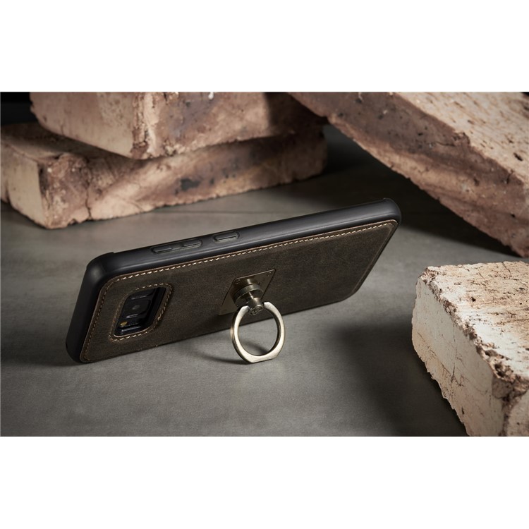 CASEME H3 Han Series for Samsung Galaxy S8 G950 Metal Ring Kickstand Leather Skin PC TPU Hybrid Case - Coffee-7