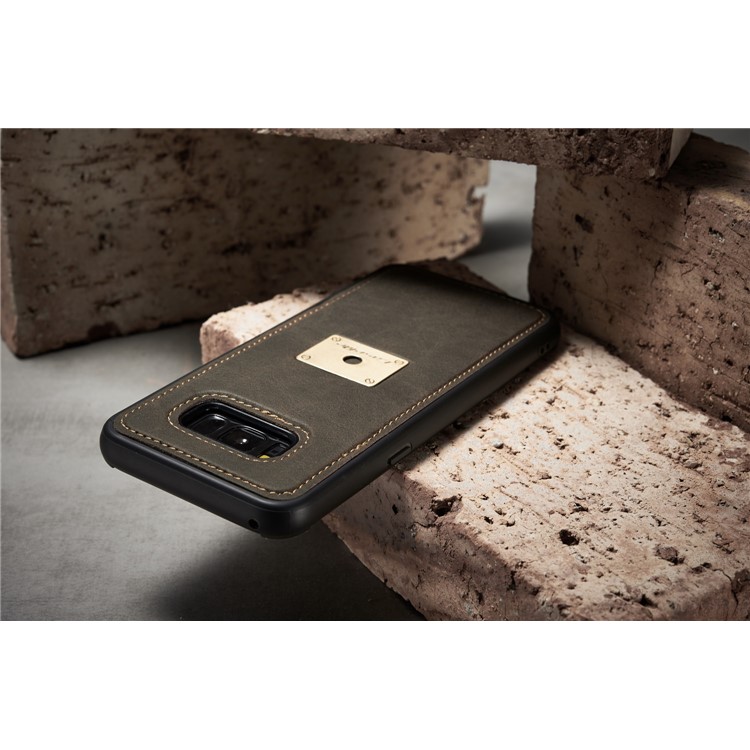 CASEME H3 Han Series for Samsung Galaxy S8 G950 Metal Ring Kickstand Leather Skin PC TPU Hybrid Case - Coffee-9