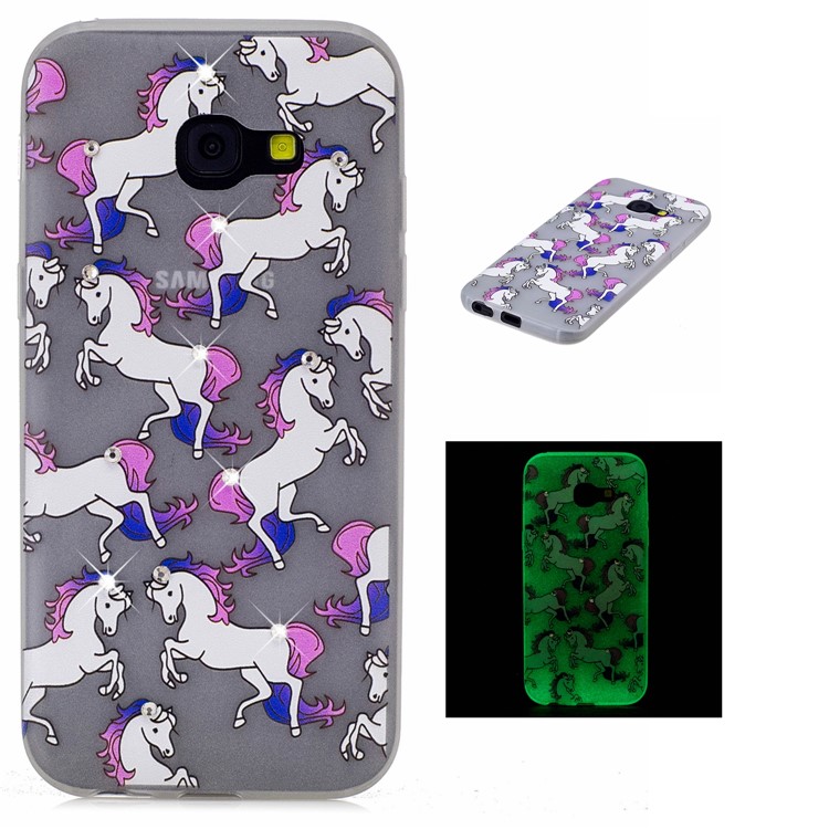 Luminous Rhinestone Decor Embossment TPU Back Cover for Samsung Galaxy A3 (2017) - Horses-1