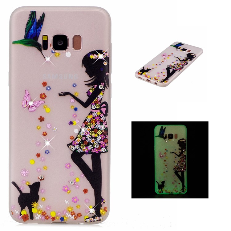 Luminous Rhinestone Decor Embossment TPU Back Case for Samsung Galaxy S8+ SM-G955 - Girl with Animals-1