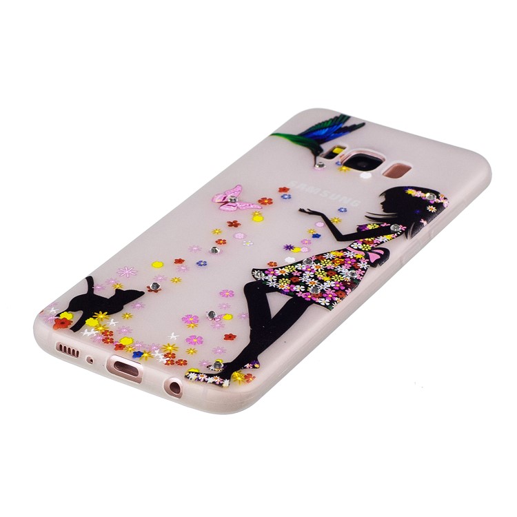 Luminous Rhinestone Decor Embossment TPU Back Case for Samsung Galaxy S8+ SM-G955 - Girl with Animals-2