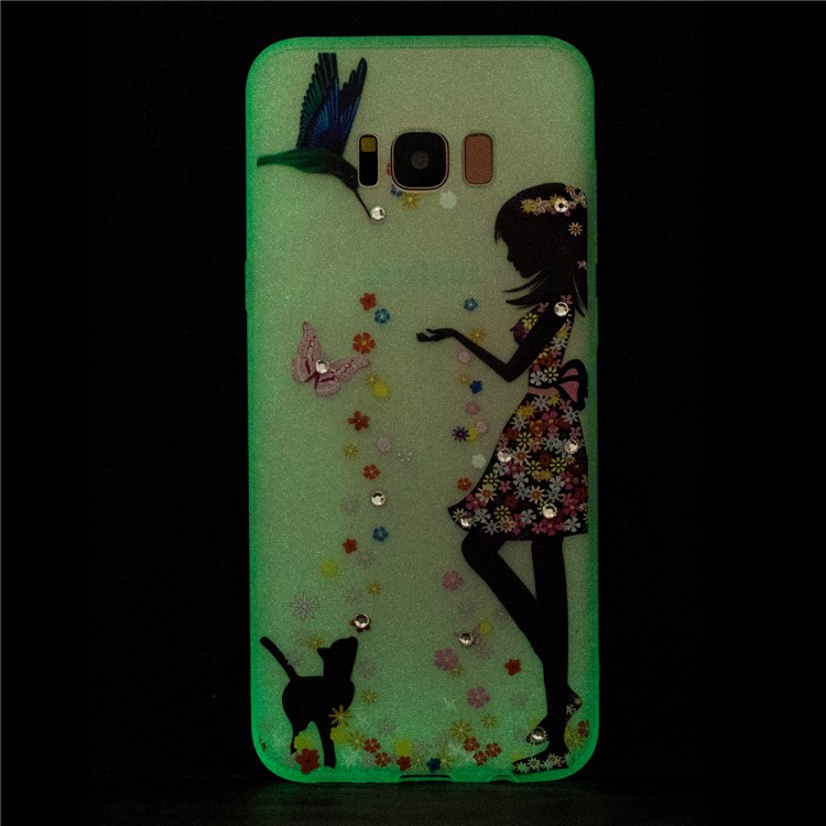 Luminous Rhinestone Decor Embossment TPU Back Case for Samsung Galaxy S8+ SM-G955 - Girl with Animals-4