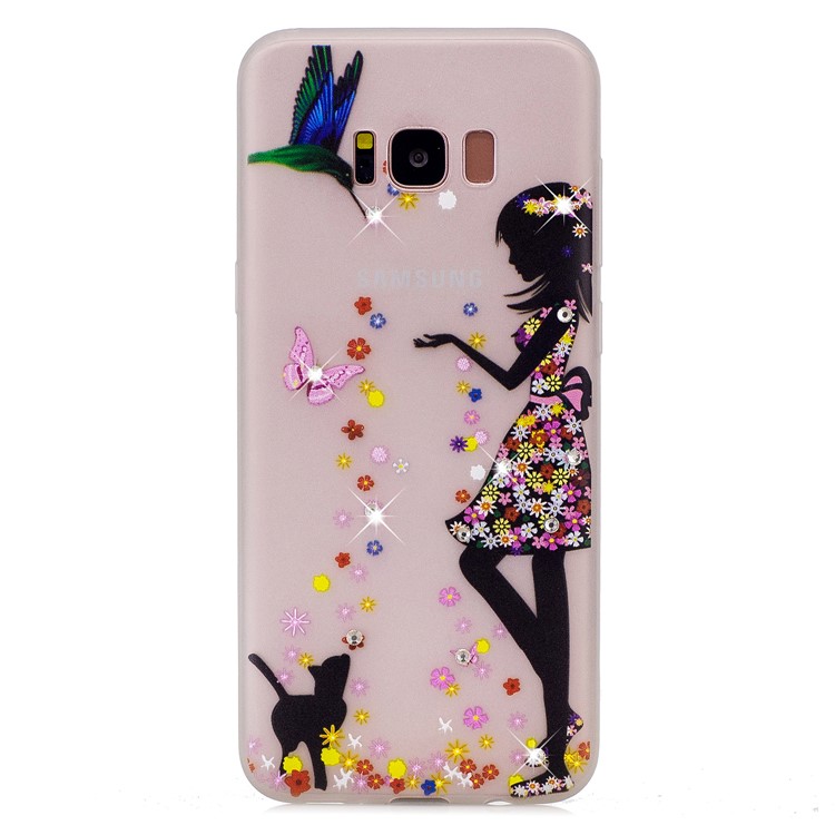 Luminous Rhinestone Decor Embossment TPU Back Case for Samsung Galaxy S8+ SM-G955 - Girl with Animals-5