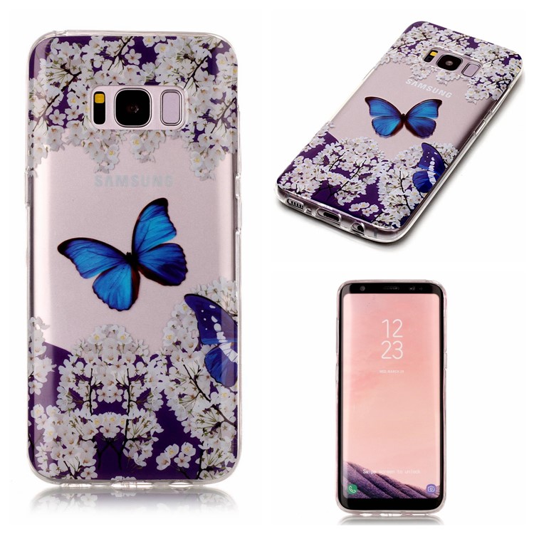 

Pattern Printing IMD TPU Shell Cover Case for Samsung Galaxy S8 SM-G950 - Blue Butterfly