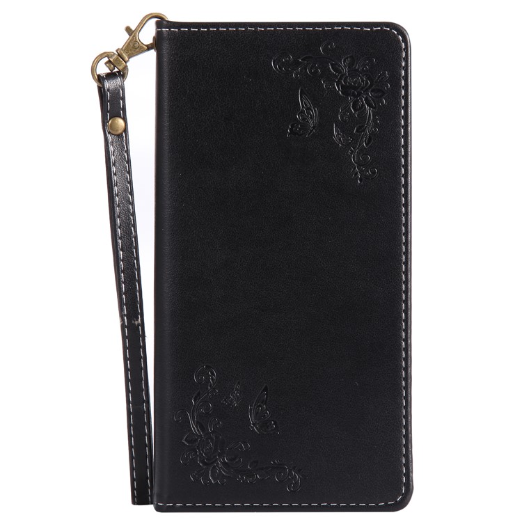 Imprint Butterfly Flower Card Holder Leather Stand Case for Samsung Galaxy S8 Plus - Black-1