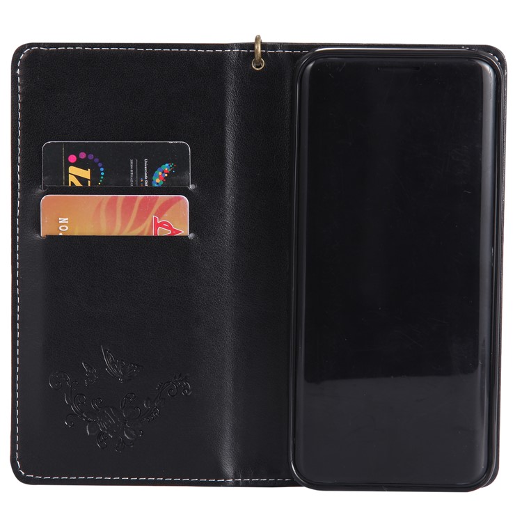 Imprint Butterfly Flower Card Holder Leather Stand Case for Samsung Galaxy S8 Plus - Black-3