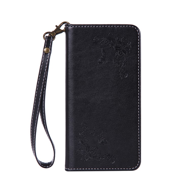 Imprint Butterfly Flower Card Holder Leather Stand Phone Case for Samsung Galaxy J5 (2017) - Black-1