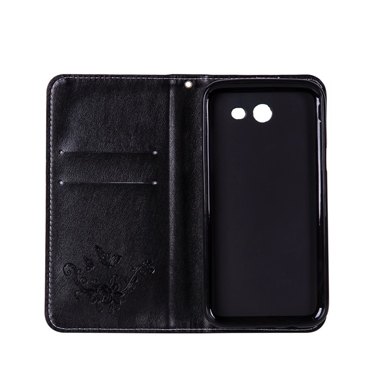 Imprint Butterfly Flower Card Holder Leather Stand Phone Case for Samsung Galaxy J5 (2017) - Black-3