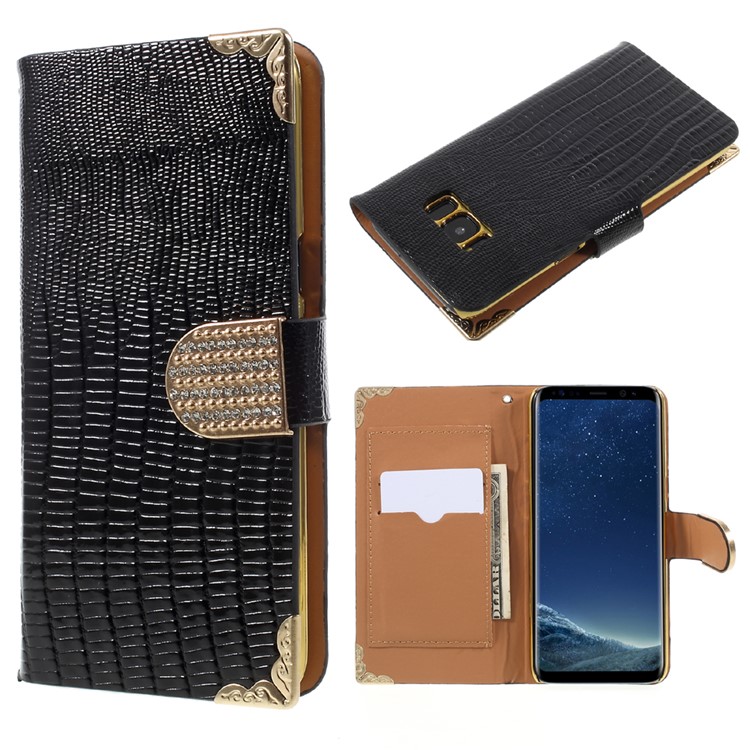 Lizard Texture PU Leather Folio Casing for Samsung Galaxy S8 SM-G950 - Black-1