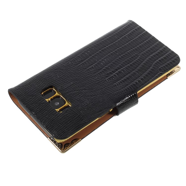 Lizard Texture PU Leather Folio Casing for Samsung Galaxy S8 SM-G950 - Black-3