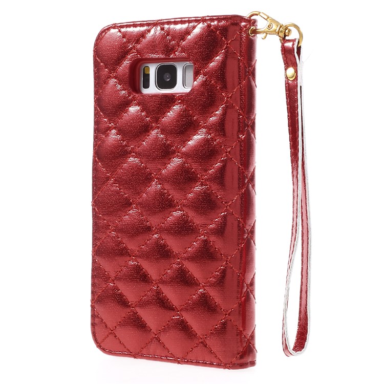 Quilted Plaid Wallet Stand Leather Phone Cover Case with Strap for Samsung Galaxy S8 Plus G955 - Red-2