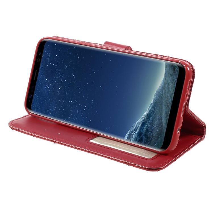 Quilted Plaid Wallet Stand Leather Phone Cover Case with Strap for Samsung Galaxy S8 Plus G955 - Red-3
