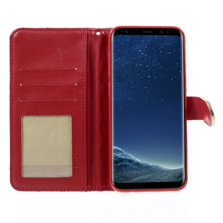 Quilted Plaid Wallet Stand Leather Phone Cover Case with Strap for Samsung Galaxy S8 Plus G955 - Red-5