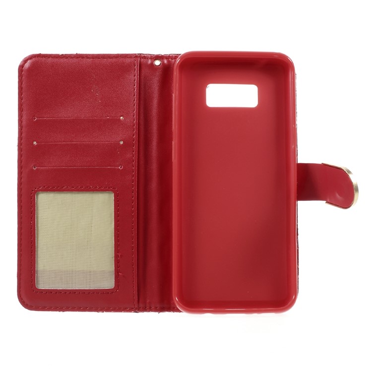 Quilted Plaid Wallet Stand Leather Phone Cover Case with Strap for Samsung Galaxy S8 Plus G955 - Red-6