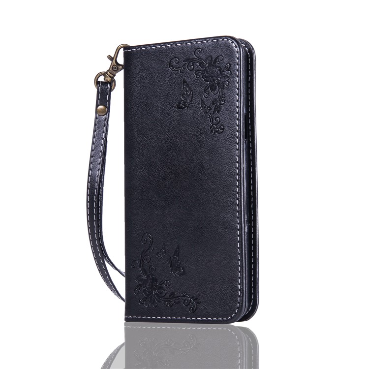 Imprint Butterfly Flower PU Leather Card Holder Magnetic Case for Samsung Galaxy A5 (2017) SM-A520F - Black-1