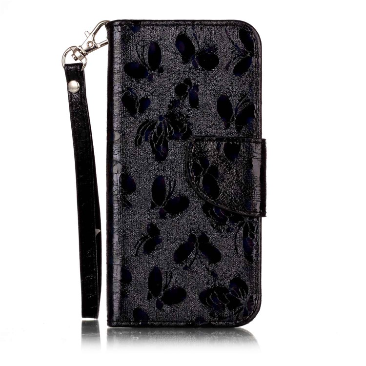 Laser Butterfly 3D Colored Carving Wallet Leather Protective Stand Case for Samsung Galaxy A3 (2017) - Black-1