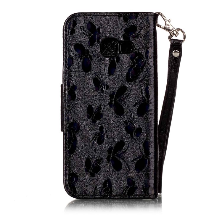Laser Butterfly 3D Colored Carving Wallet Leather Protective Stand Case for Samsung Galaxy A3 (2017) - Black-2