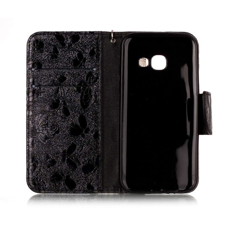 Laser Butterfly 3D Colored Carving Wallet Leather Protective Stand Case for Samsung Galaxy A3 (2017) - Black-3