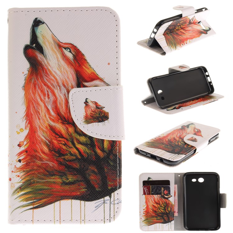 Wallet Leather Stand Case for Samsung Galaxy J3 (2017) - Wolf Pattern-1