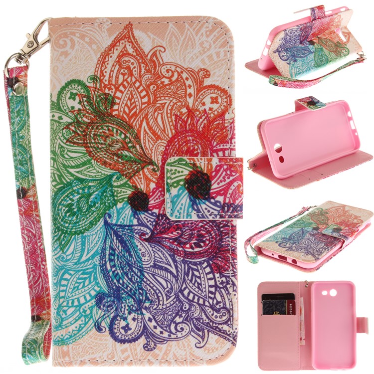 Pattern Printing Leather Wallet Case for Samsung Galaxy J3 Emerge/J3 Prime/J3 (2017) - Colorful Flowers-1
