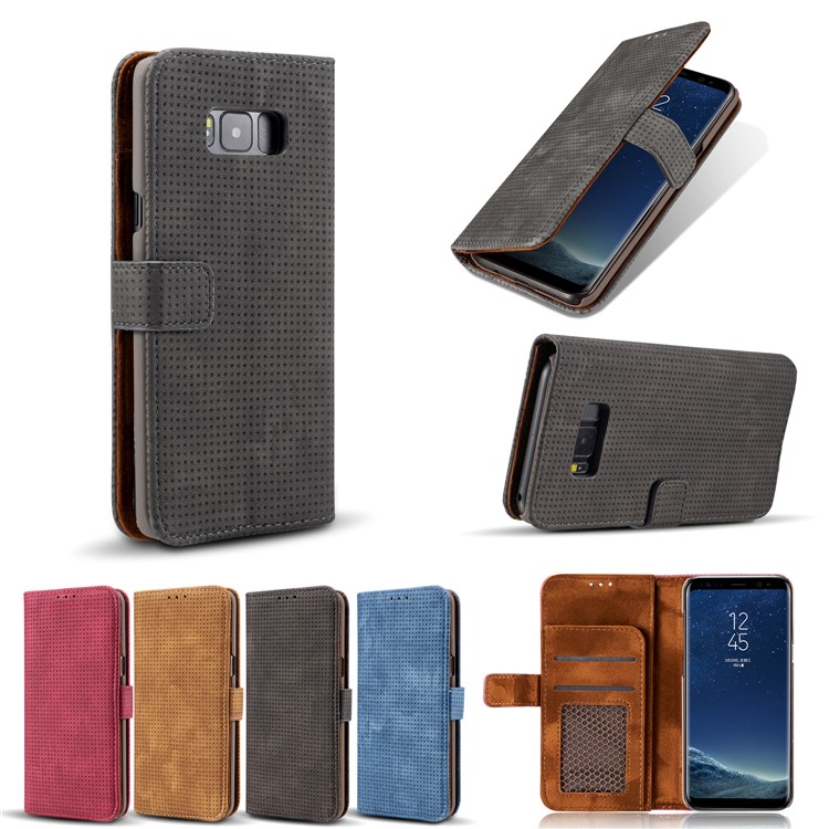 Retro Mesh Texture Wallet Leather Cover with Stand for Samsung Galaxy S8+ SM-G955 - Black-1
