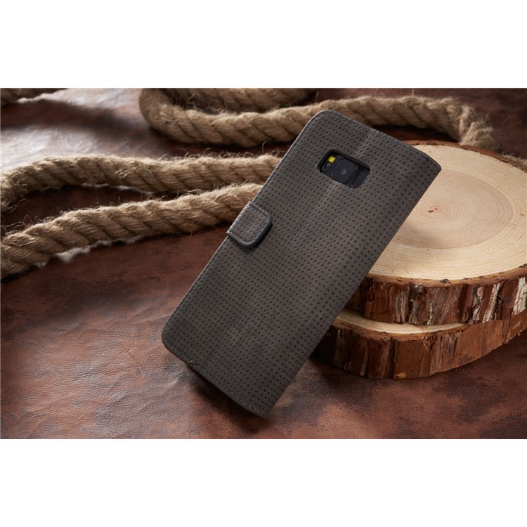 Retro Mesh Texture Wallet Leather Cover with Stand for Samsung Galaxy S8+ SM-G955 - Black-11