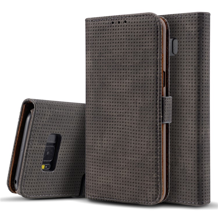 Retro Mesh Texture Wallet Leather Cover with Stand for Samsung Galaxy S8+ SM-G955 - Black-2