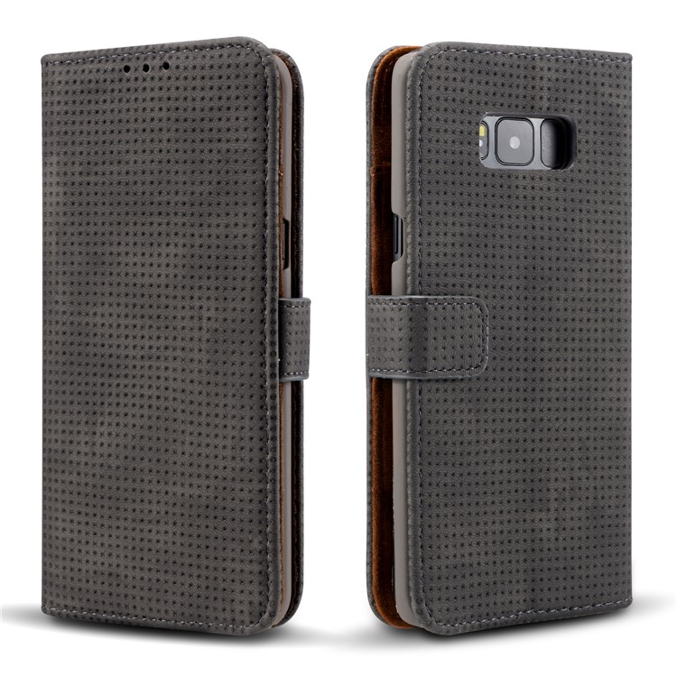 Retro Mesh Texture Wallet Leather Cover with Stand for Samsung Galaxy S8+ SM-G955 - Black-3