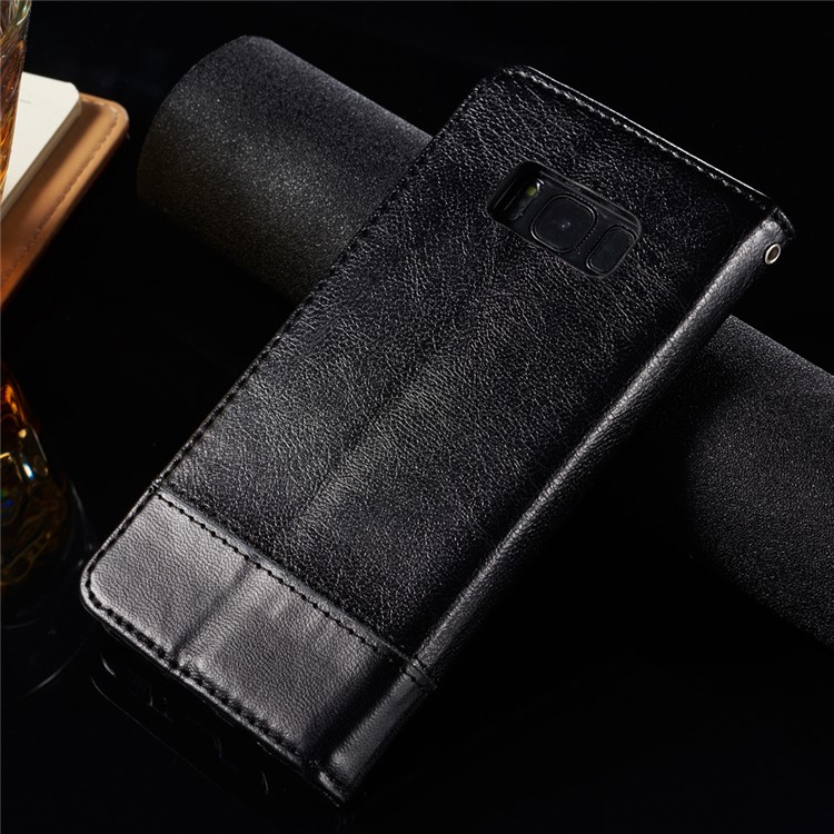 For Samsung Galaxy S8 SM-G950 Leather Card Holder Stand Mobile Phone Shell with Lanyard - Black-2
