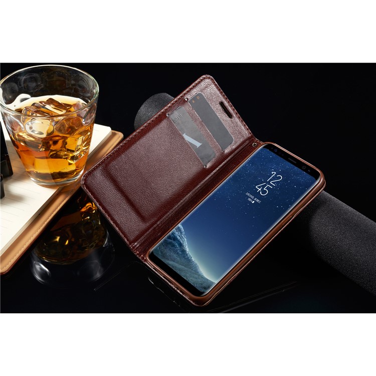 For Samsung Galaxy S8 SM-G950 Leather Card Holder Stand Mobile Phone Shell with Lanyard - Black-3