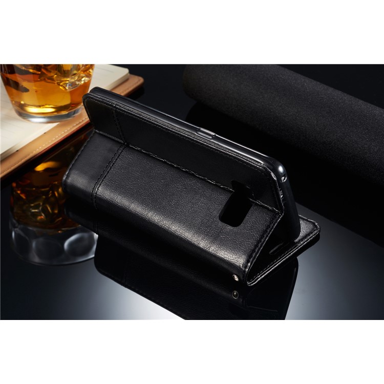 For Samsung Galaxy S8 SM-G950 Leather Card Holder Stand Mobile Phone Shell with Lanyard - Black-4