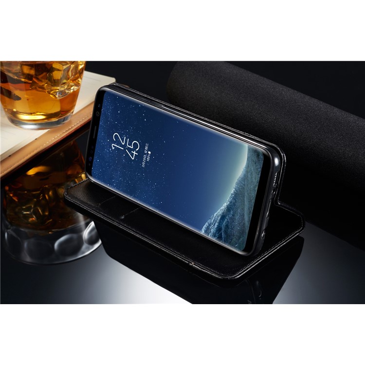 For Samsung Galaxy S8 SM-G950 Leather Card Holder Stand Mobile Phone Shell with Lanyard - Black-5