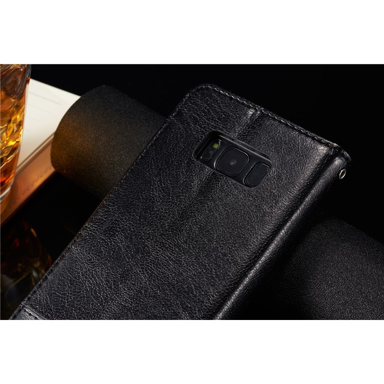 For Samsung Galaxy S8 SM-G950 Leather Card Holder Stand Mobile Phone Shell with Lanyard - Black-8