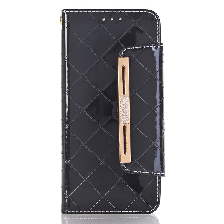 Rhombus Pattern Leather Wallet Stand Phone Case with Strap for Samsung Galaxy S8+ G955 - Black-1