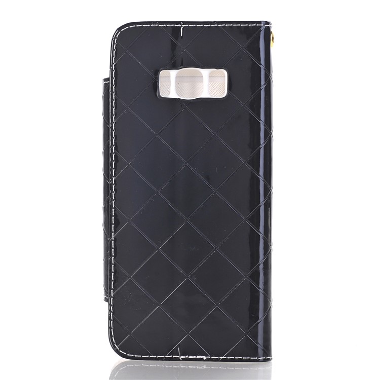 Rhombus Pattern Leather Wallet Stand Phone Case with Strap for Samsung Galaxy S8+ G955 - Black-2