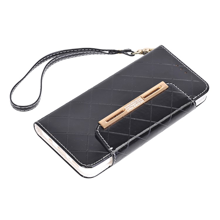 Rhombus Pattern Leather Wallet Stand Phone Case with Strap for Samsung Galaxy S8+ G955 - Black-3