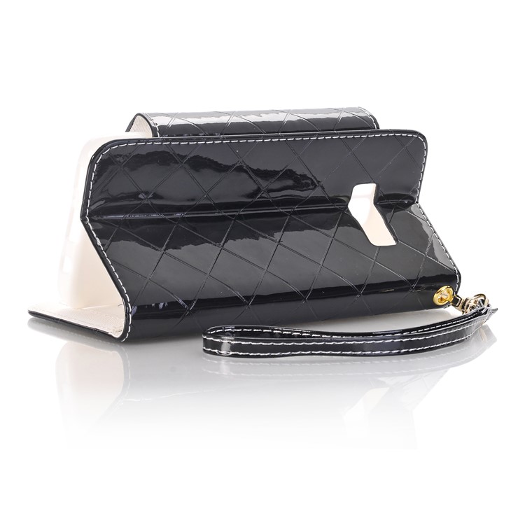 Rhombus Pattern Leather Wallet Stand Phone Case with Strap for Samsung Galaxy S8+ G955 - Black-4