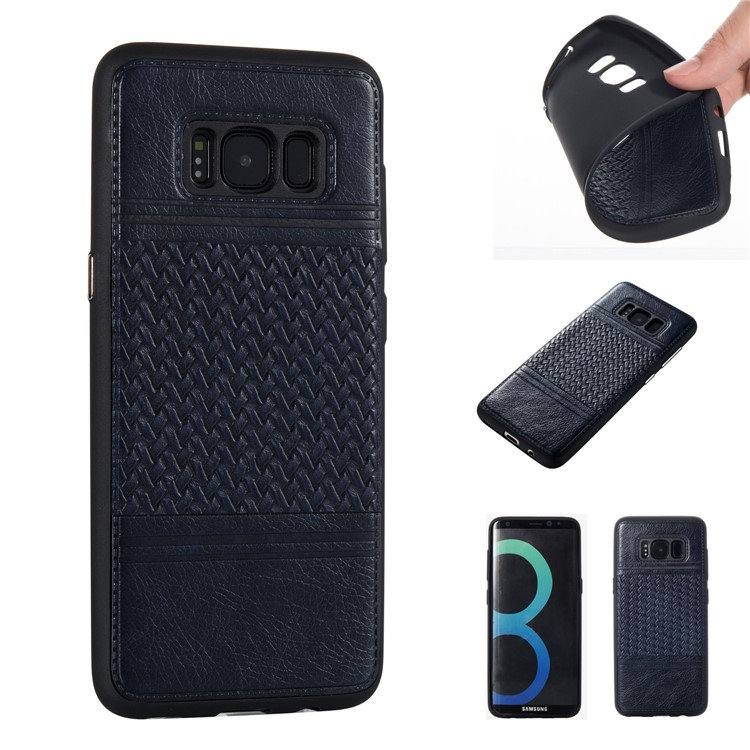 For Samsung Galaxy S8+ SM-G955 Woven Pattern Bi-color Leather Coated TPU Protection Mobile Phone Shell - Black-1