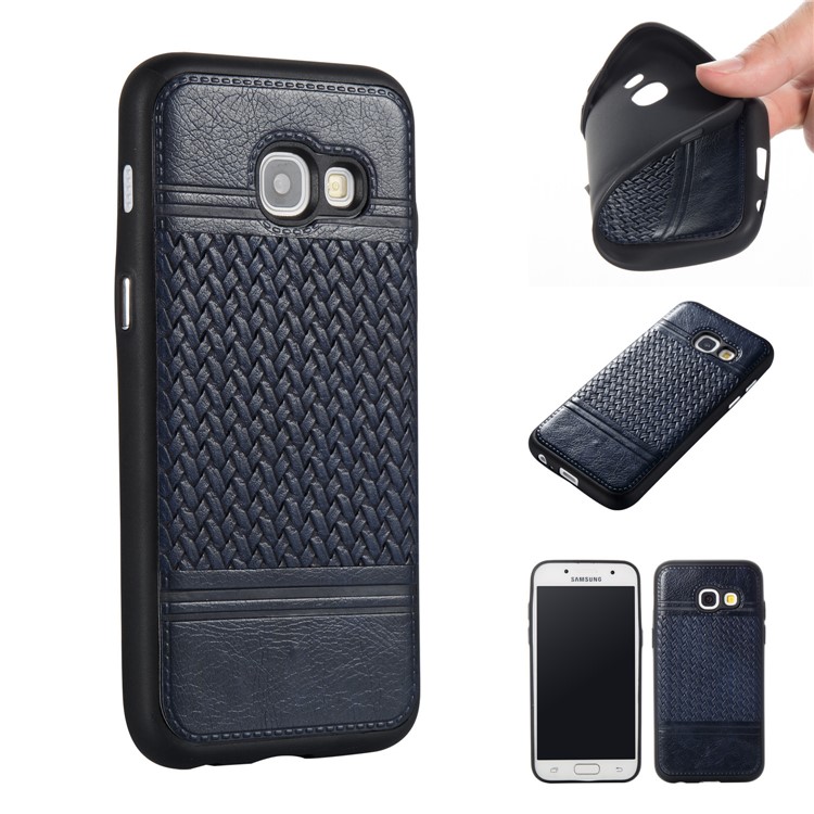 For Samsung Galaxy A5 (2017) Woven Pattern Dual-color Leather Coated TPU Protective Mobile Phone Accessory Casing - Dark Blue-1