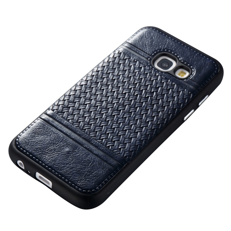 For Samsung Galaxy A5 (2017) Woven Pattern Dual-color Leather Coated TPU Protective Mobile Phone Accessory Casing - Dark Blue-3