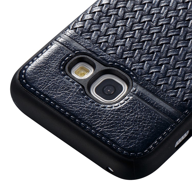 For Samsung Galaxy A5 (2017) Woven Pattern Dual-color Leather Coated TPU Protective Mobile Phone Accessory Casing - Dark Blue-4