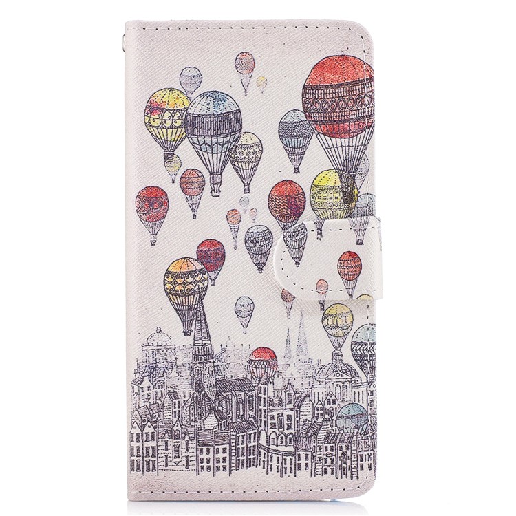

Pattern Printing Leather Wallet Case with Stand for Samsung Galaxy S8+ SM-G955 - Hot-air Balloon and Buildings